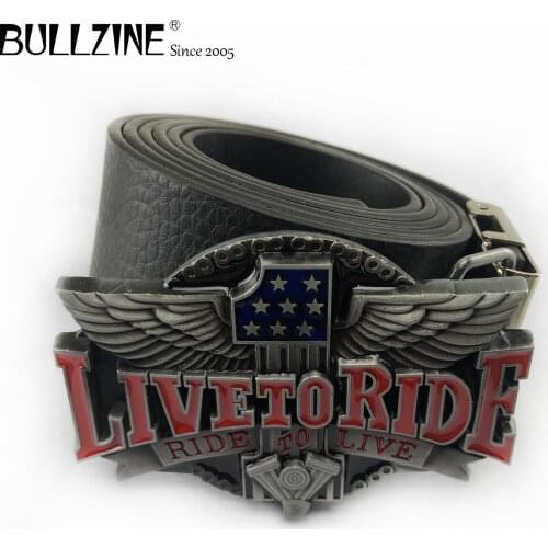 Bullzine zinc alloy retro Live to Ride motor engine jeans gift belt buckle Free PU belt FP-02491 drop shipping