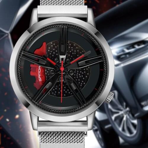 SANDA Voiture Wheel Rim Hub Watches Mens Casual Car Rim Hub Men Watch Sliver Black Stainless Steel Waterproof Relogio Masculino