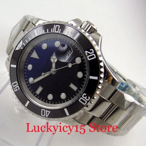 BLIGER Business Blue Black Dial Mechanical Men Watch Sapphire Crystal Japan NH35 Movement Mental Bracelet Date Window