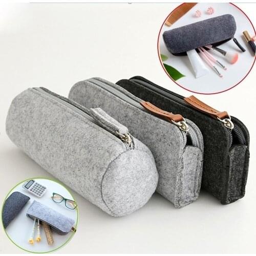 Retro Felt Pencil Pen Case Cosmetic Makeup Coin Pouch Zipper Bag Portable Purse School Stationery Office Supplies