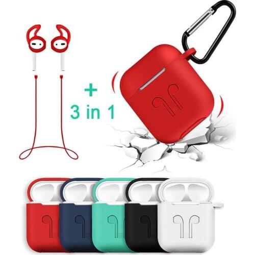 For AirPods Charging Case Silicone Cover Case Carabiner Hook Anti-lost Earphone Strap Ear Tips Set for Apple AirPods