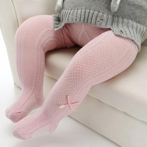 Infant Toddler Stockings Cute Bowknot Baby Girl Tights Summer Knitted Cotton Solid Kids Pantyhose Thin Breathable Mesh Tights