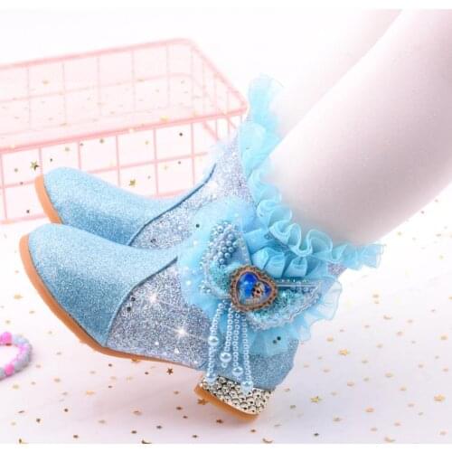 Elsa Princess Kids High Boots Girls Winter Warm Plush Snow Boots Disney Frozen Print Childrens Boots For Party Dance