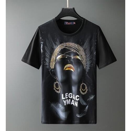 2020 New Arrival Sale Cotton Novelty O-neck T Shirt Brand Clothing Tshirt Homme Summer Fashion Printing Drill Short Sleeve Men