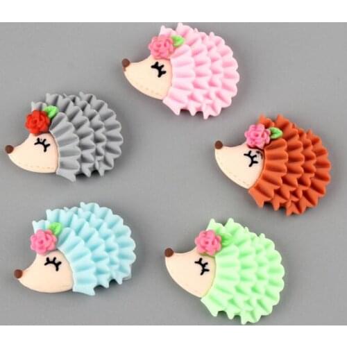 10 pcs/lot Cartoon Animals Flat back Resin Cabochon Hedgehog Flatback Cabochons for Kids Hair Bows Scrapbooking Decoration