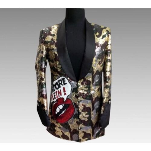 Camouflage sequins blazer men suits designs jacket mens stage singers clothes dance star style dress punk rock masculino homme