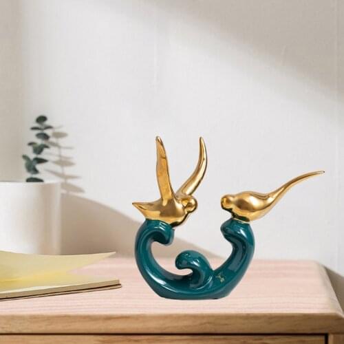 Ceramic Love Birds Sculpture Animal Statue Figurines Crafts Arts Home Decor