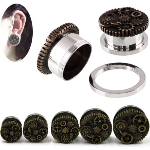 2PCS Steampunk Wheel Screw Fit Outer Thread Ear Flesh Tunnel 8mm-20mm Ear Stretchers Gauges Expander Piericng Plug