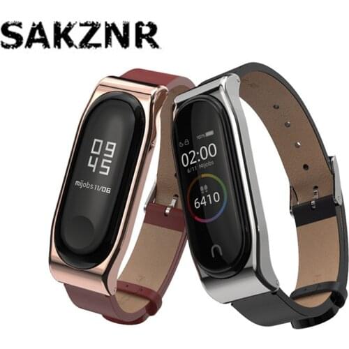 Leather Steel Watch Strap for Mi ni 3 In Watchbands for Mi ni 4 Metal Watch Band Bracelet For Xiaomi Mi Band 4 Strap Leather