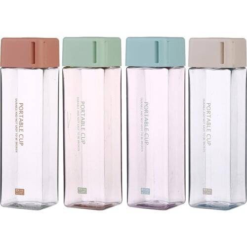 Square Clear Water Bottle 480ml Fruit Water Drink Cup Heat Resistant