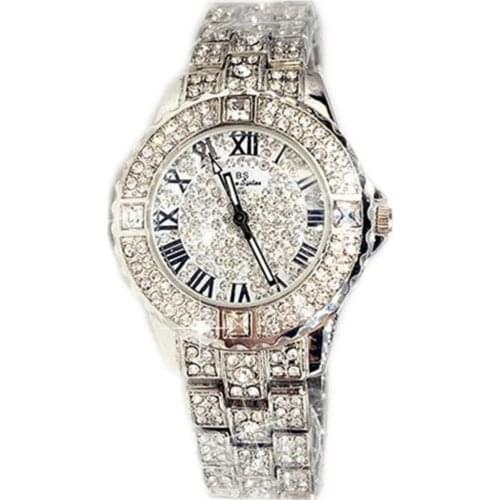 Hot Sale Women Brand Bling Watch Luxury Austrian Crystals Stylish Watch Silver Shinning Diamond Rhinestone Bangle Bracelet