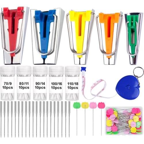 LMDZ Fabric Bias Tape Maker Kit Sewing Pins Domestic Sewing Quilting Machine Needles DIY Patchwork Quilting Tool Patchwork Pins