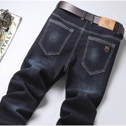 Mens Smart Casual Jeans High Quality Denim Trousers Soft Mens Pants Four Seasons Jean Black Color Plus Size 40