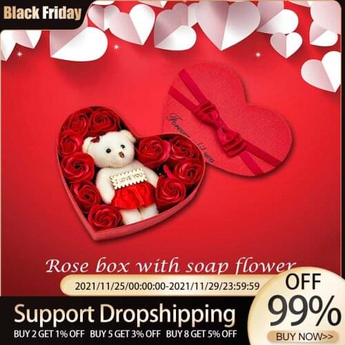 10pcs Soap Rose Flowers Bear Gift Box Xmas Birthday Valentine Wedding Gifts For Girlfriend Women Wife Mothers Day