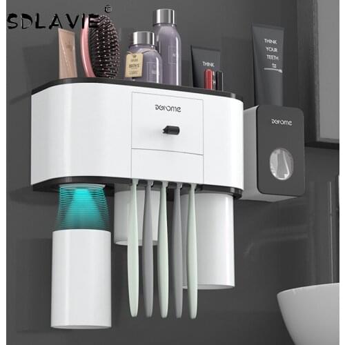 Bathroom Magnetic Mouthwash Cup Toothbrush Holder Set Wall-Mounted Storage Rack household Bathroom Accessories Set