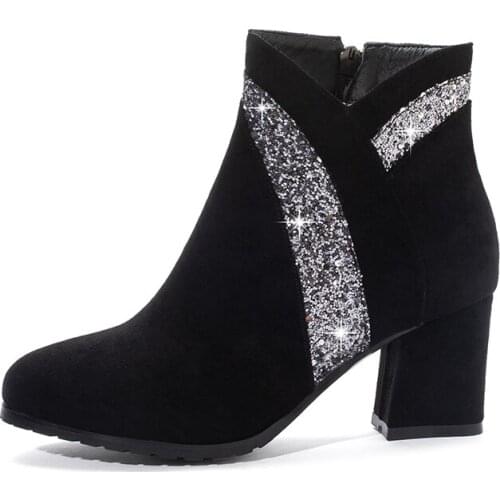 Autumn Shoes Women Ankle Boots Suede Black Chelsea Boots Slip on Ladies Casual Thick Heel Shoes Fashion Comfortable Female 35-41