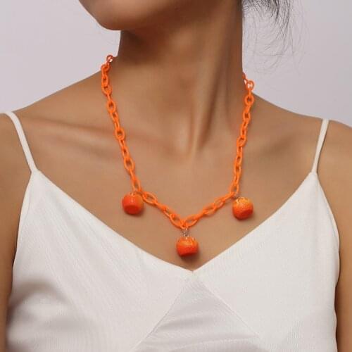 Simple Cute Fruit Oranges Resin Pendants Necklaces For Women Girls Trendy Orange Acrylic Link Chain Necklace Jewelry Gifts