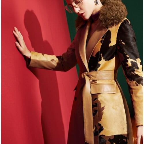 Winter Women Genuine Leather Coat Fashion Slim Fetal Calf Leather Jackect Turn-down Collar Long Down Jackects