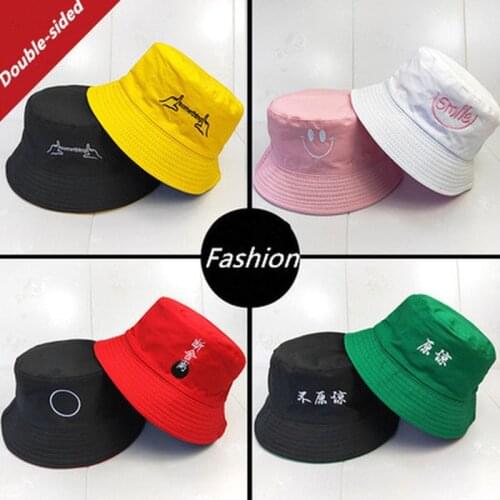 1 Pcs 2020 Hot Sale Summer Bucket Hat Women Cute Print Embroidery Canvas Foldable Outdoors Bucket Hat Sun Hat Cap