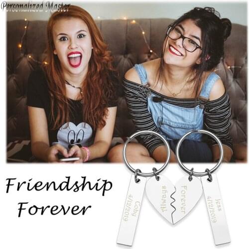 Personalized Master Custom Lover Anniversary Gift Pair Keychain Matched Heart Rectangular Tag Engraved Message Name Sweet Talk