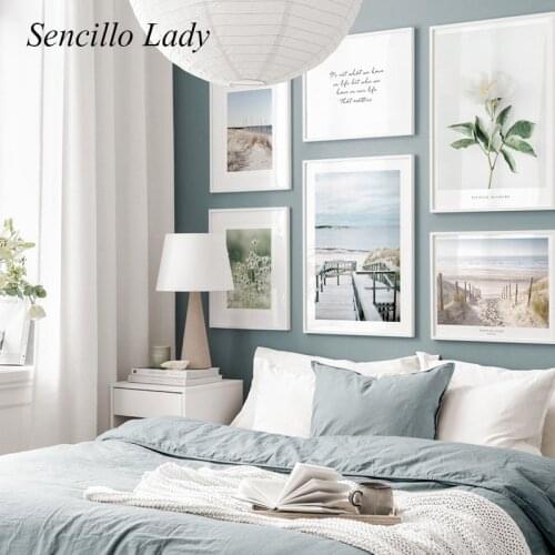 Sandy Beach Seascape Canvas Painting Bridge Sea Ocean Landscape Poster Art Print Nordic Wall Picture Modern Home Room Decoration