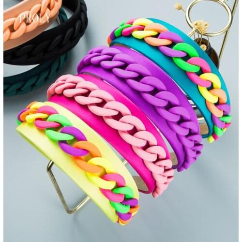 PROLY New Fashion Women Hairband Wide Side Candy Color Headwear Plastic Chain Headband Baroque Turban Hair Accessories