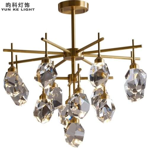 Light luxury crystal chandelier all copper post modern minimalist living room dining room bedroom creative chandelier