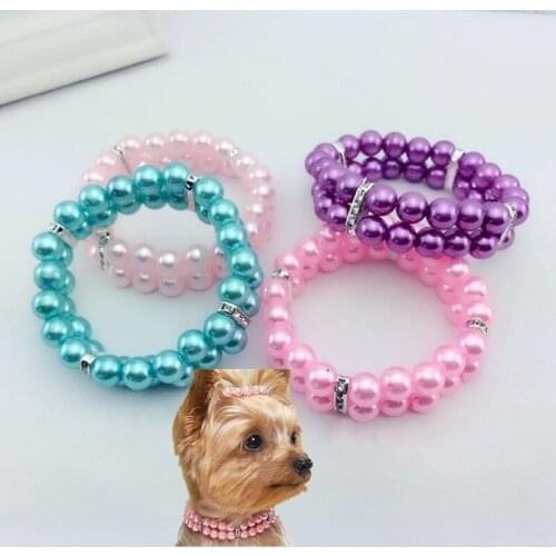 Shining Small Dog Collars Safe And Resilient Puppy Kitten Available Pearl Pet Dog Collar S/M/L Four Colors Available