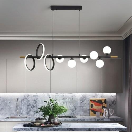 Modern Black Gold Led Pendant Lamp Decoration for Living Dining Room Kitchen Glass Suspension Hanging Lighting Indoor Fixtures