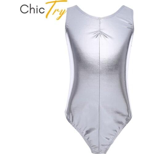 ChicTry Kids Teens Sleeveless Shiny Patent Leather Ballet Leotard Girls Solid Color Gymnastics Leotard Child Stage Dance Costume