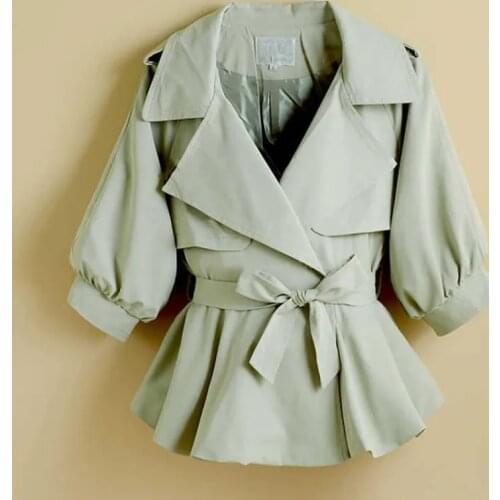 Windbreaker Womens Three-Quarter Sleeve Thin Windbreaker Short Coat Trench Womens Tie Waist 2020 Autumn New Womens Clothing