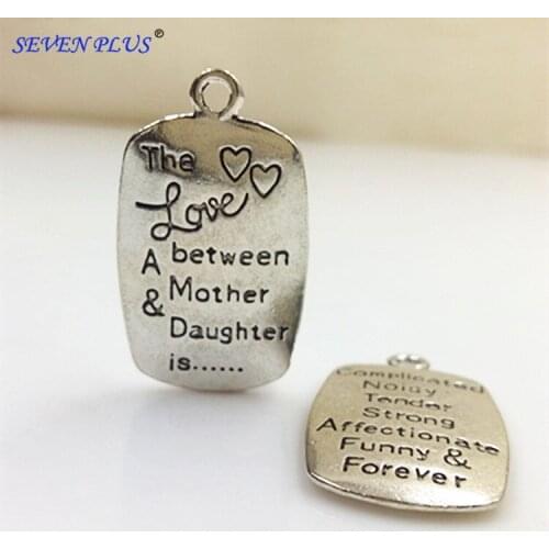 High Quality 10 Pieces/Lot 19mm*34mm Antique Silver Plated Jewelry Making Letter Printed Mother Daughter Charm