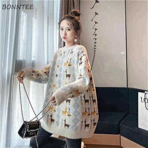 Pullovers Women Retro Knitwear Lovely Knitted Patchwork Tender Long Sleeve Chic Loose Girls Sweaters Trendy Design O-Neck Femme