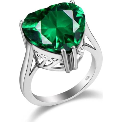 Szjinao Women 925 Sterling Silver Gemstone Rings Emerald Heart Bulgaria Ring Brand Platinum Love Ringe Female Jewellery Berserk