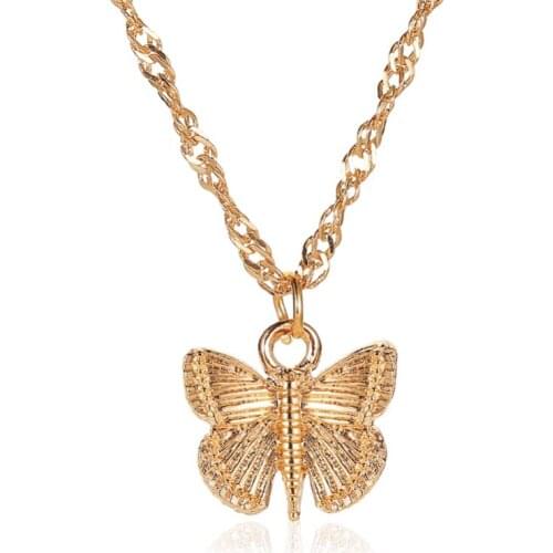 Golden White Butterfly Charm Necklace Simple Pendant Woman Accessories Femals Jewelry Fashion Chain On Neck