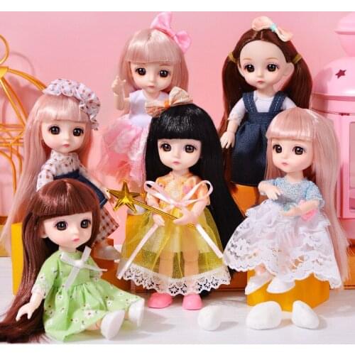 16CM Bjd Doll 1/12 13 Joints 3D Eye Cute Princess Dress Makeup Dress Up Fashion Dolls with Clothes Shoes Toys for Girls Gift DIY