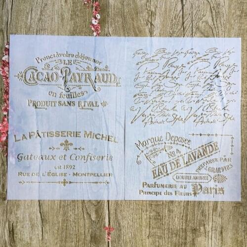 2 pieces / each batch of A4 French words DIY craft layered stencil, painting, scrapbook, embossing, album paper stencil
