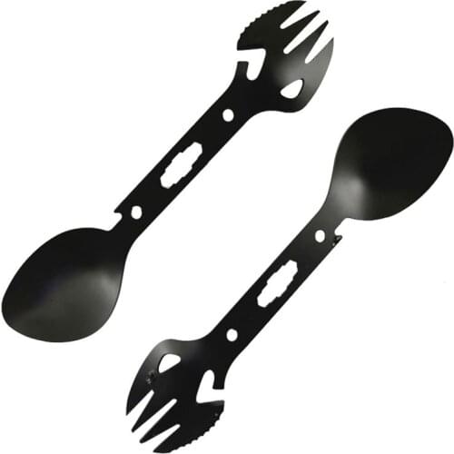 2pcs Outdoor Multifunctional Stainless Steel Camping Cutlery Fork Spoon Hiking Folding Picnic Portable Sets Knife