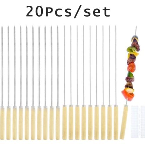 20Pcs Barbecue Grilling Kebab Skewers Needle Stainless Steel Reusable BBQ Meat Sticks Fruit Chocolate Fountain Kitchen Tools