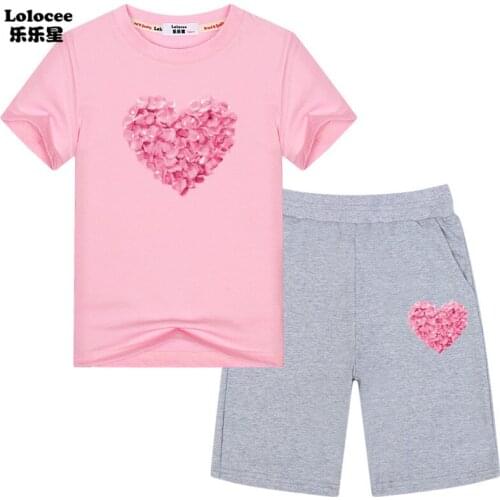 2021 Girls Summer Clothing 2Pcs Outfit Kids Suit Set Short Sleeve T-Shirt+ Shorts Girls Clothes Set 3-14 Year