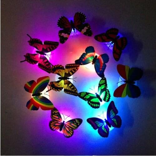 40# 5pcs Colorful Changing Butterfly Led Night Light Lamp Home Room Wedding Party Desk Wall Decor With Suction Pad Children