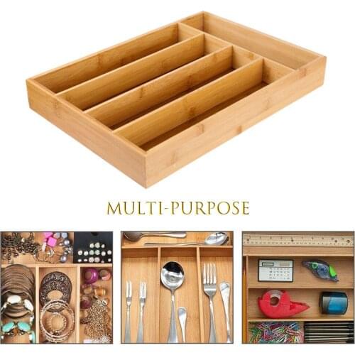 5 Grid Kitchen Bamboo Cutlery Tray Storage Box Non-Retractable Tableware Storage Box Kitchen Jewelry Tools Drawer Organizer