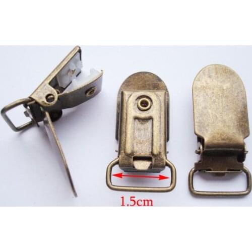 50pcs/lot 15mm Antique Bronze Paci Pacifier Metal Suspender Clips Ribbon Craft Sewing Tool Hook Holder Plastic Insert FOR DIY