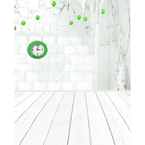 5x7ft Wooden Floor Brick Wall Clock Photography Backdrops Photo Props Studio Background