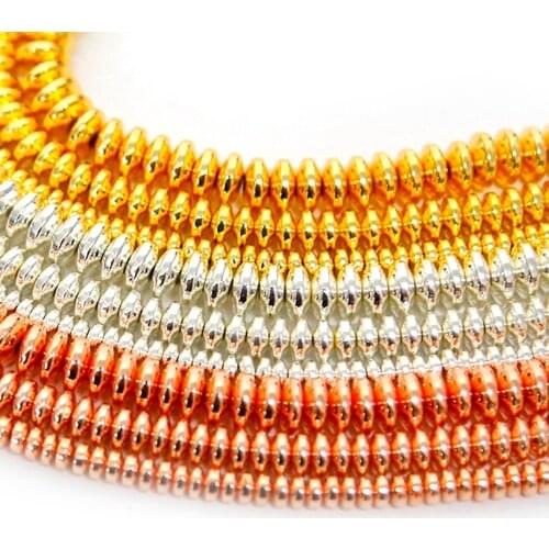 4mm/6mm/8mm Hematite Flat Natural Stone Beads Electroplating Color Beads For Jewelry Making DIY Bracelet Necklace