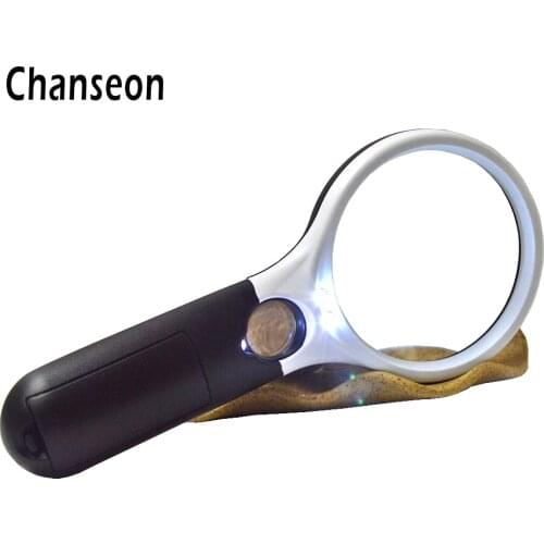 Chanseon 45X 3X Handheld Reading Magnifying Glass With 3 LED Light Hand-held Magnifier Lens Jewelry Watch Map Newspaper Loupe