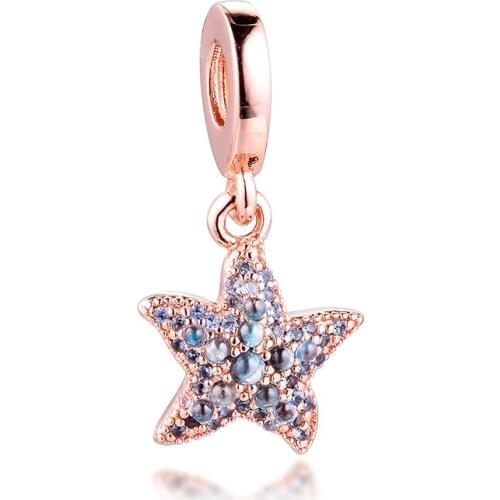 CKK Fits Pandora Bracelet Sparkling Starfish Dangle Charm for Jewelry Making Charms Silver 925 Original Bead