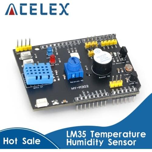 DHT11 LM35 Temperature Humidity Sensor Multifunction Expansion Board Adapter For Arduino UNO R3 RGB LED IR Receiver Buzzer I2C