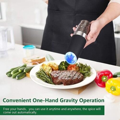 Electric Salt and Pepper Grinder Set Gravity Automatic Mill with Stand and Small Brush 2PCS Battery Operated