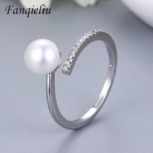 Fanqieliu Real 925 Sterling Silver Ring For Women Pearl Crystals Adjustable Wedding Bands FQL21158